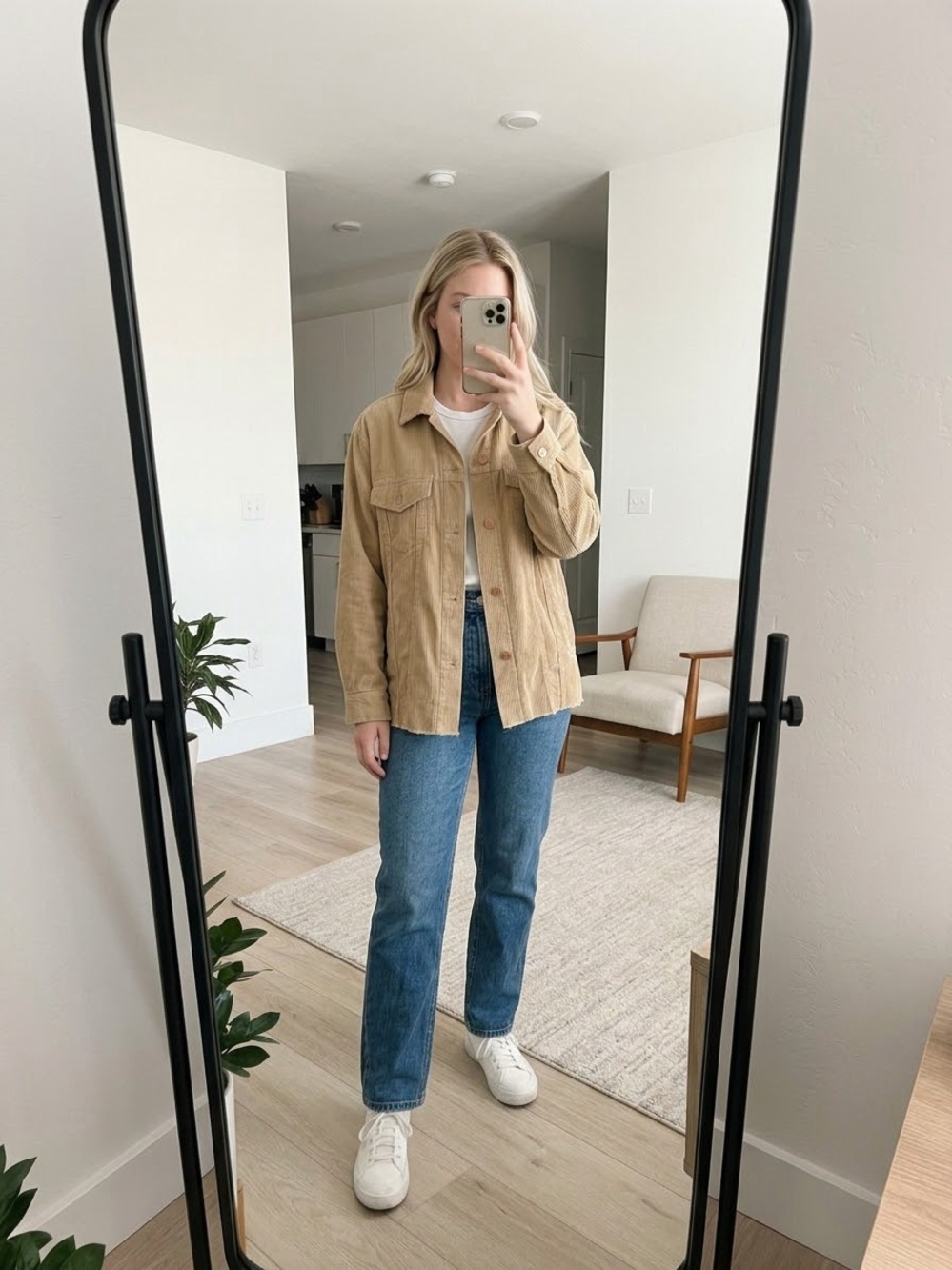 Aritzia Wilfred Free Corduroy Trucker Jacket Tan Camel Raw Hem XXS Oversized